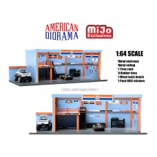 AD-76531MJ 1:64 Garage Diorama (AutoWorld Licensed Gulf stickers pack included)